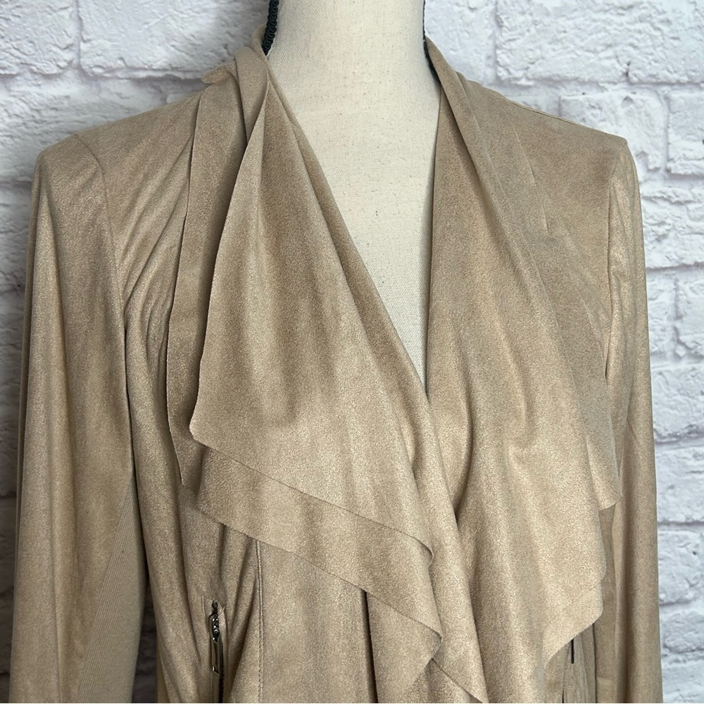 NWT Carmen Marc Valvo Faux Suede Draped Open Front Jacket- Zip Pockets - Picture 6 of 15
